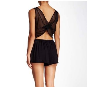 New Zella Romper shorts jumpsuit del sol mesh open twist pockets black small